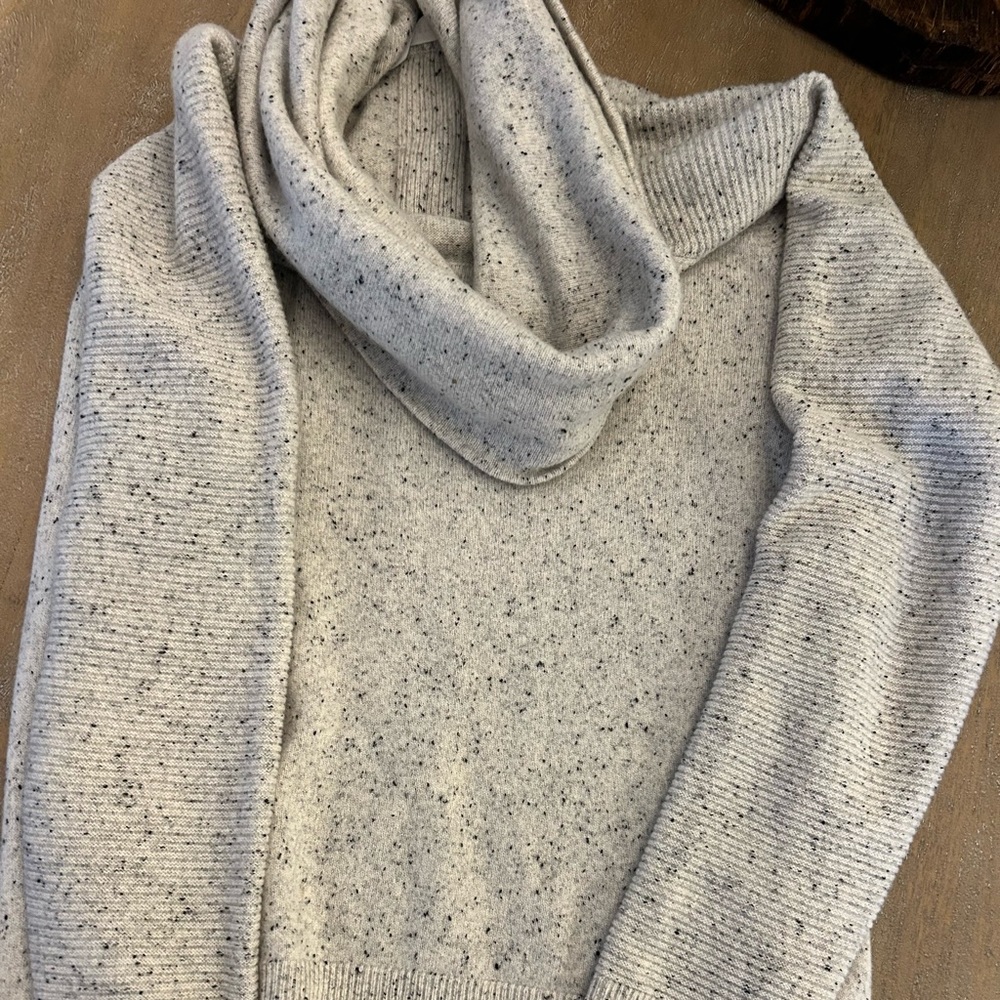 Athlete cowl neck.  Oatmeal with flecks of black